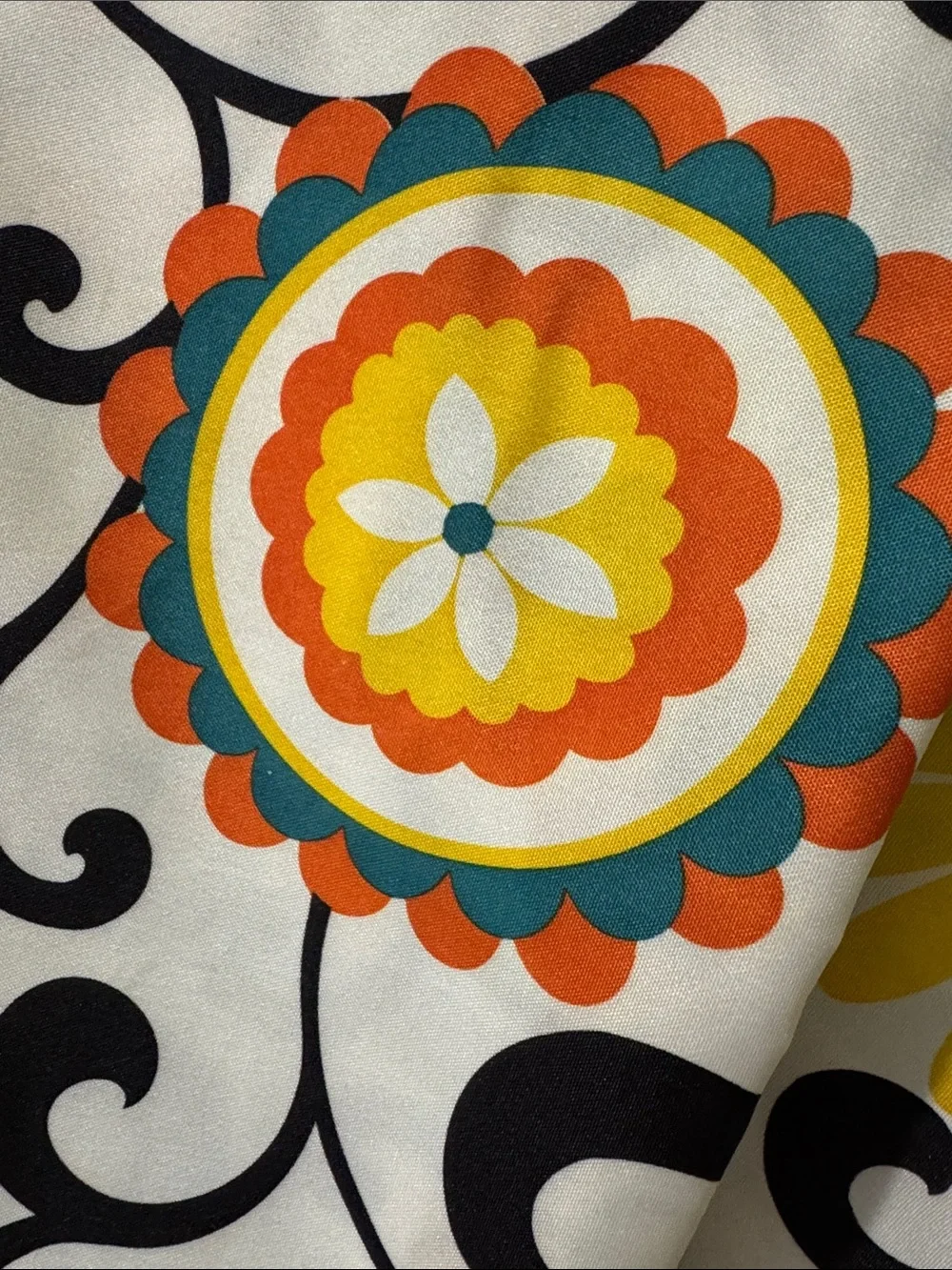 Bright Floral Scroll Shower Curtain Panel in White and Yellow